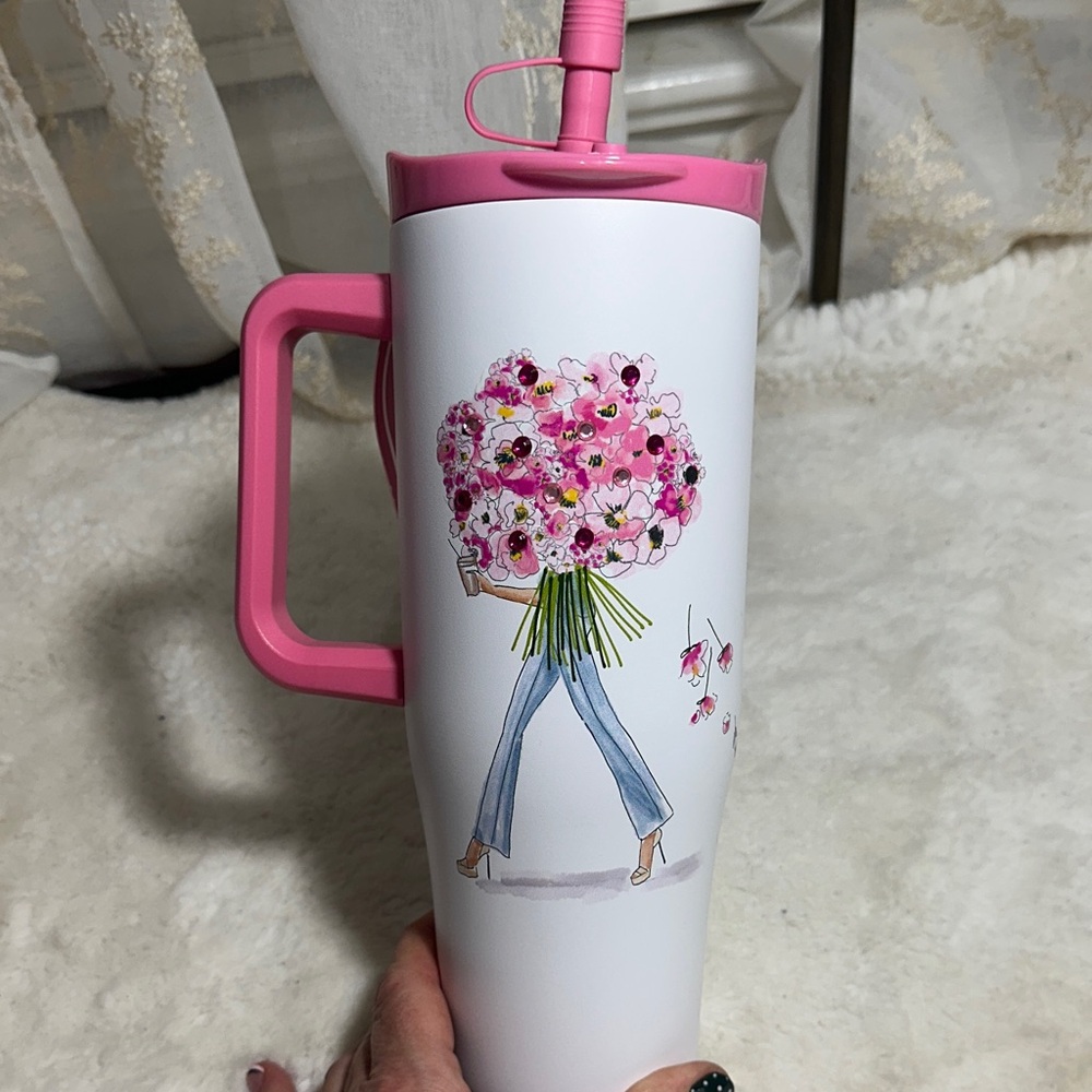 Wellness 40 ozs girl with flower bouquet white tumbler